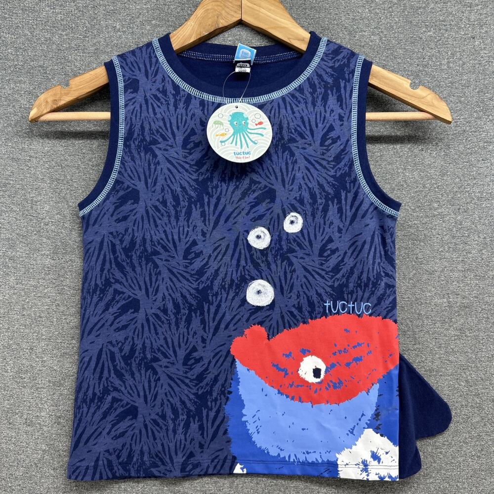 NEW Tuc Tuc Little Boy's Sleeveless Vacation Shirt Size 6 Blue Sea Fish Bubbles